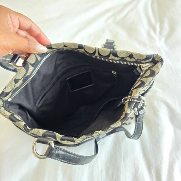 Coach NY Women's Medium Black Gray Canvas Leather Strap Stylish Tote Handbag - Picture 5 of 10